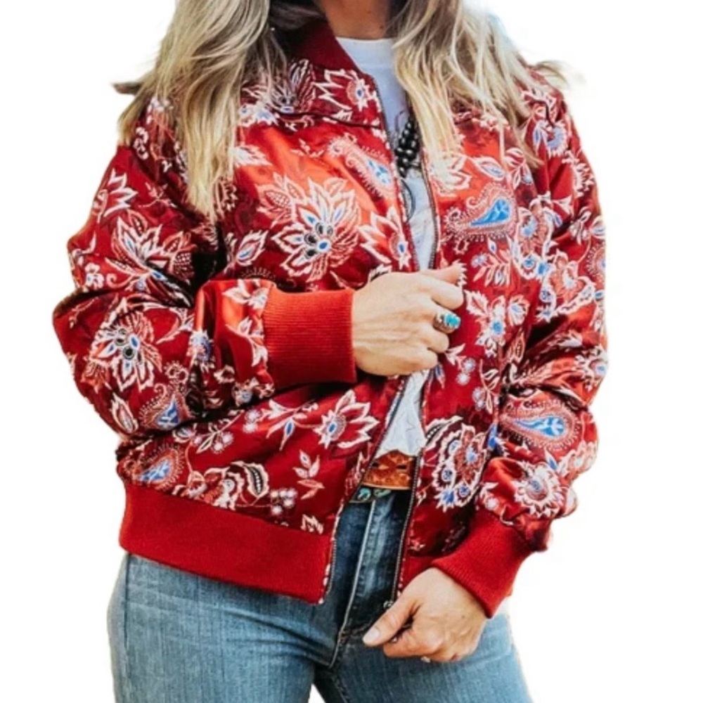 Hooey NWT Floral Red Bomber Jacket - Women's Jacket & Coat XXL